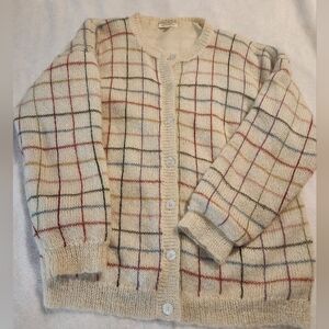 Susan Bristol  cream-colored knit mohair blend cardigan 1992 Women's Size Large